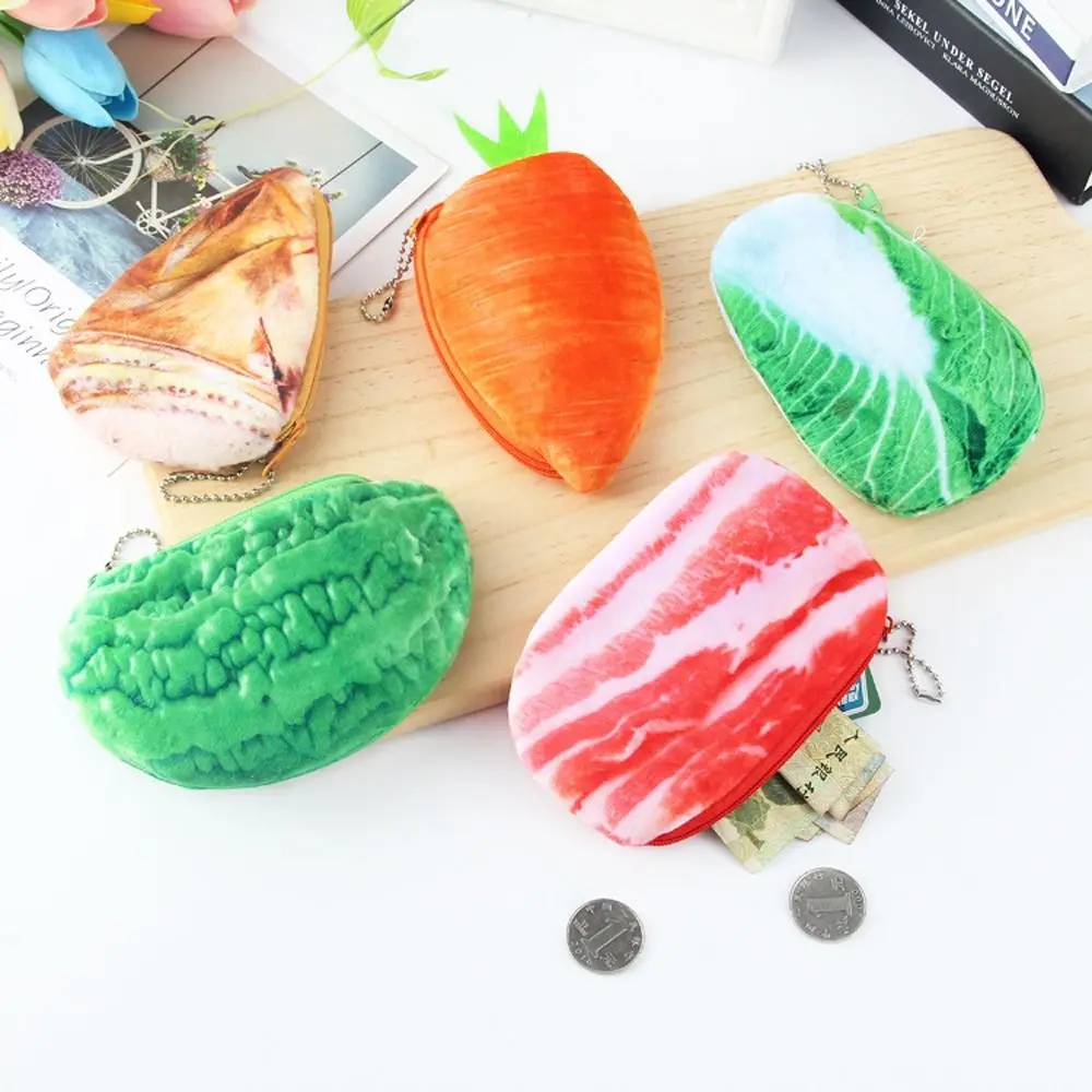 

Plush Zipper Makeup Bags Vegetable Meat Women Purse Wallets Korean Card Holder Simulated Foods Coin Purse Men Money Bag