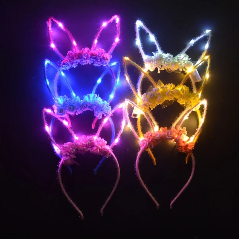 

10 Pcs Led Ear Rabbit Bunny Animal Flower Headband Party Light Blinking Head Wear Glow Gift Home Wedding Birthday Christmas