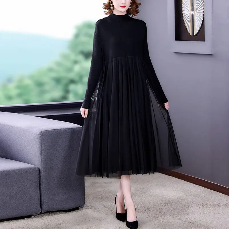 Женское трикотажное платье с длинным рукавом корейский свитер большого размера