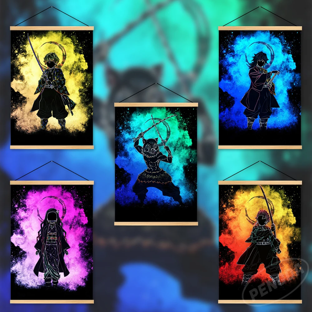 

Модульная картина из аниме на холсте, рассекающий демонов, деревянная живопись, Agatsuma Zenitsu принты для домашнего декора, постер для гостиной, с...