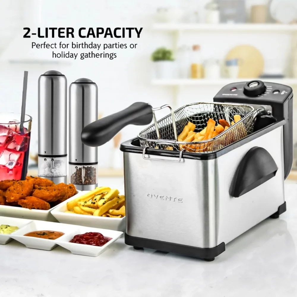 

Electric deep fryer, 2 liter capacity, 1500 watts, viewing window with lid, adjustable temperature knob Silver color