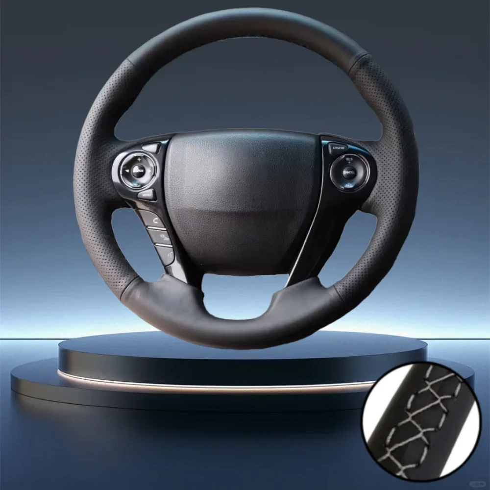 

Для Honda Accord, Odyssey, Crosstour и Elysion. Ручная сшивка. Сшитый вручную черный кожаный чехол на руль из микрофибры