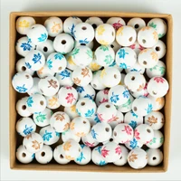 diy 16mm colorful maple leaf print wood beads custom wooden decoration crafts kids toy bracelet accessories for jewelry making