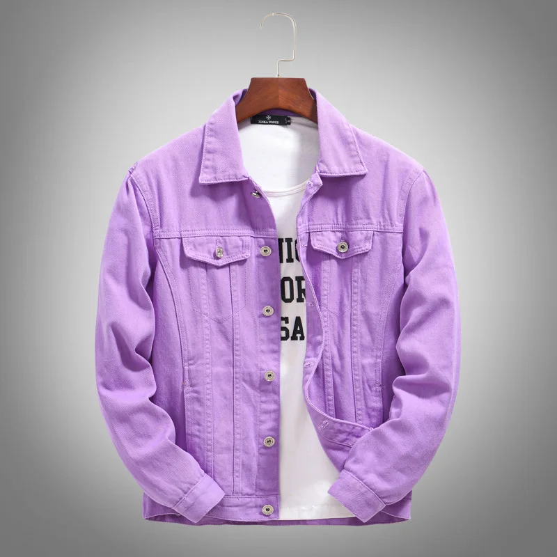 2022 New Hot Slim Mens Jackets and Coats Casual Denim Jacket Men Veste Homme Men Jeans Jacket Male Purple Orange