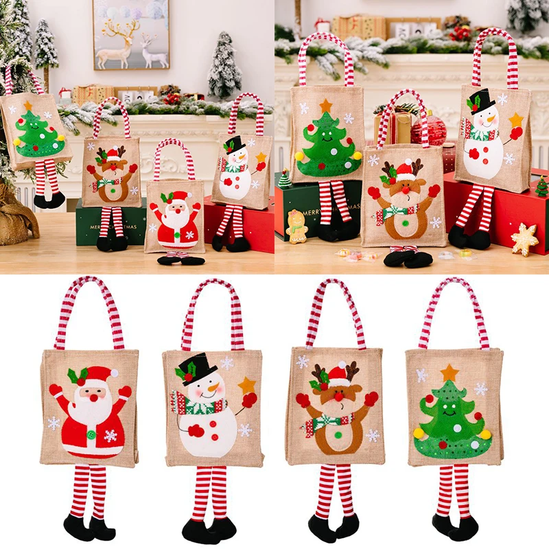 

Christmas Gift Bag Cartoon Santa Claus Snowman Burlap Candy Bag Xmas Tree Ornament Merry Christmas Home Decor Gifts Packing Bags