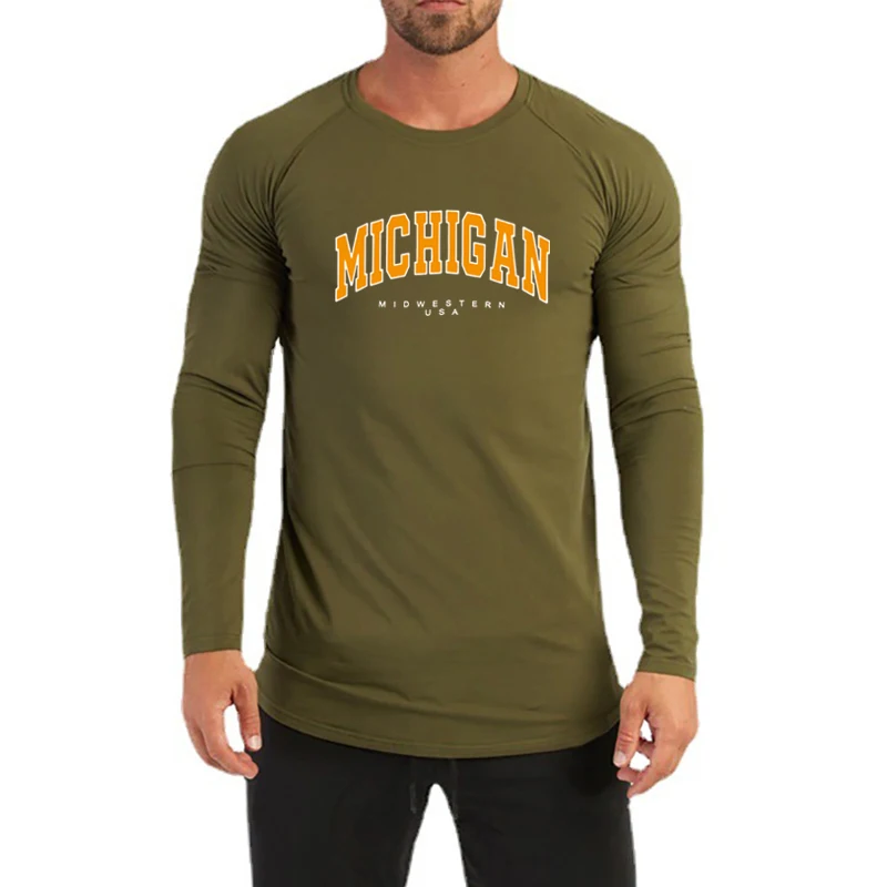 Мичиган Середин США с принтом осенние хлопковые футболки длинными рукавами