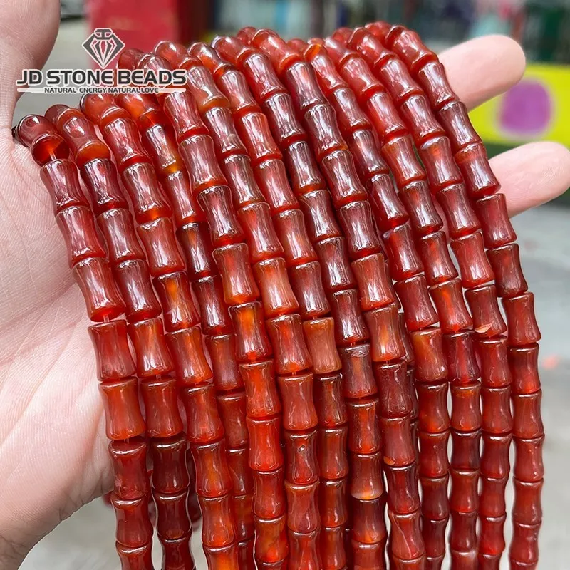 

Бусины из натурального красного агата и бамбука, 8*12 мм
