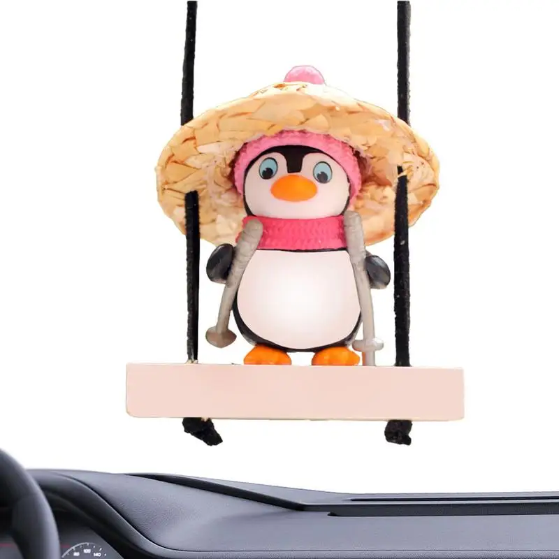 

Car Ornament Cute Penguin On Swing Car Charm Decor For Rearview Mirror Hang Ornament Car Interior Accessories Gift