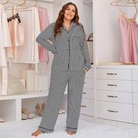 long sleeve oversized stripe shirt plus size pajamas bathrobes for women home sleepwear female clothes 2 piece sets pantsuits