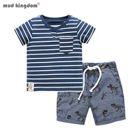 mudkingdom summrt boys suit striped t shirt short sleeve top and dinosaur shorts outfits for kids clothing outwear casual set