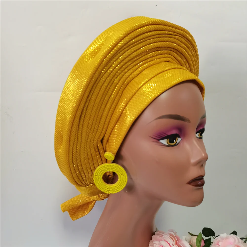 

Новинка 2023, Африканский стиль, головной убор, хиджаб, сделано в технике Auto Gele, головной убор с серьгами, набор для женской одежды