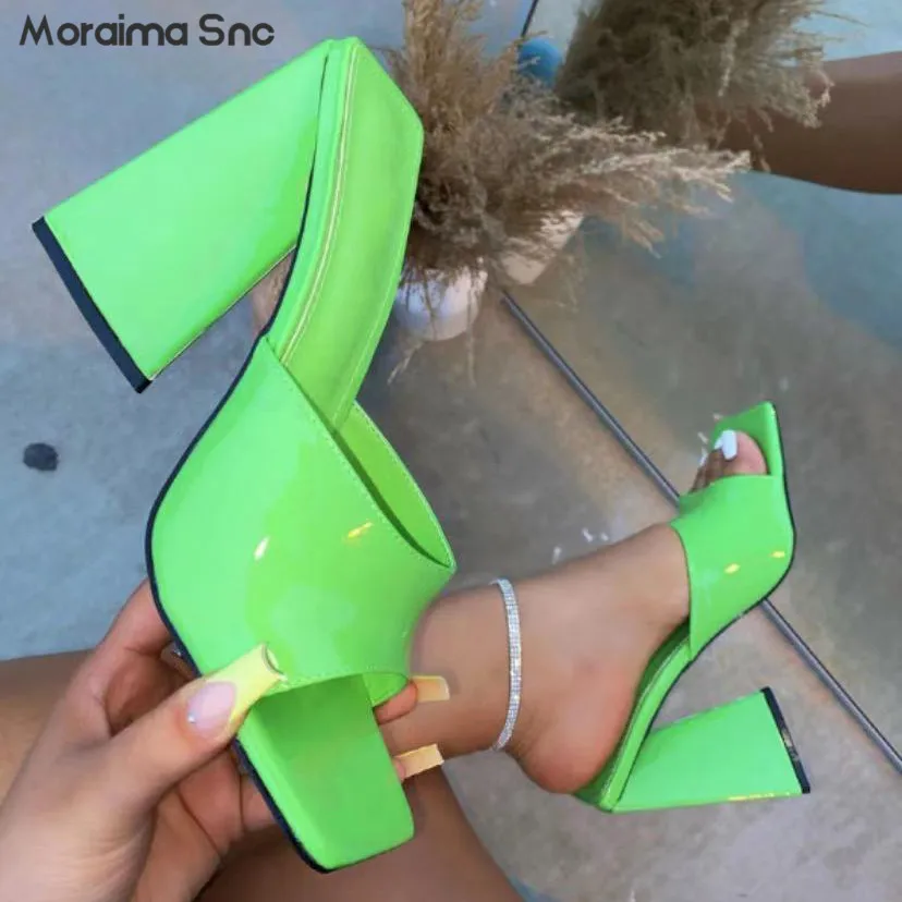 Rose Pink Square Toe Muller Slippers Summer New Thick High-Heeled Fashion Banquet Open-Toed Sandals Large Size Women's Shoes