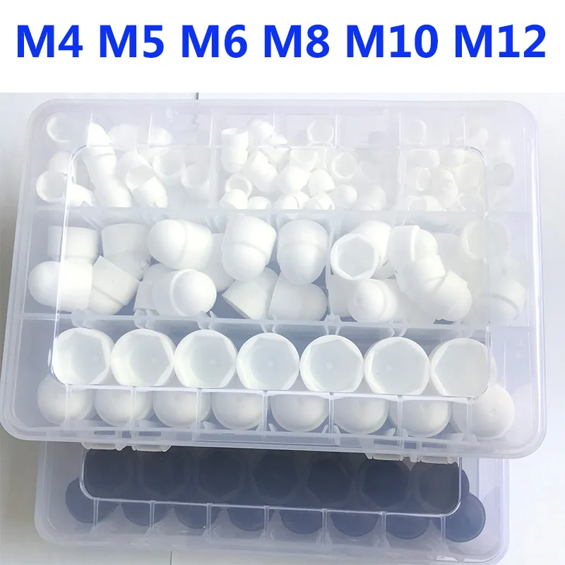 

197Pcs M4 M5 M6 M8 M10 M12 Black White Dome Protection Cap Covers Exposed Hexagon Plastic PE Nut Bolt For Car Motorcycle Tools