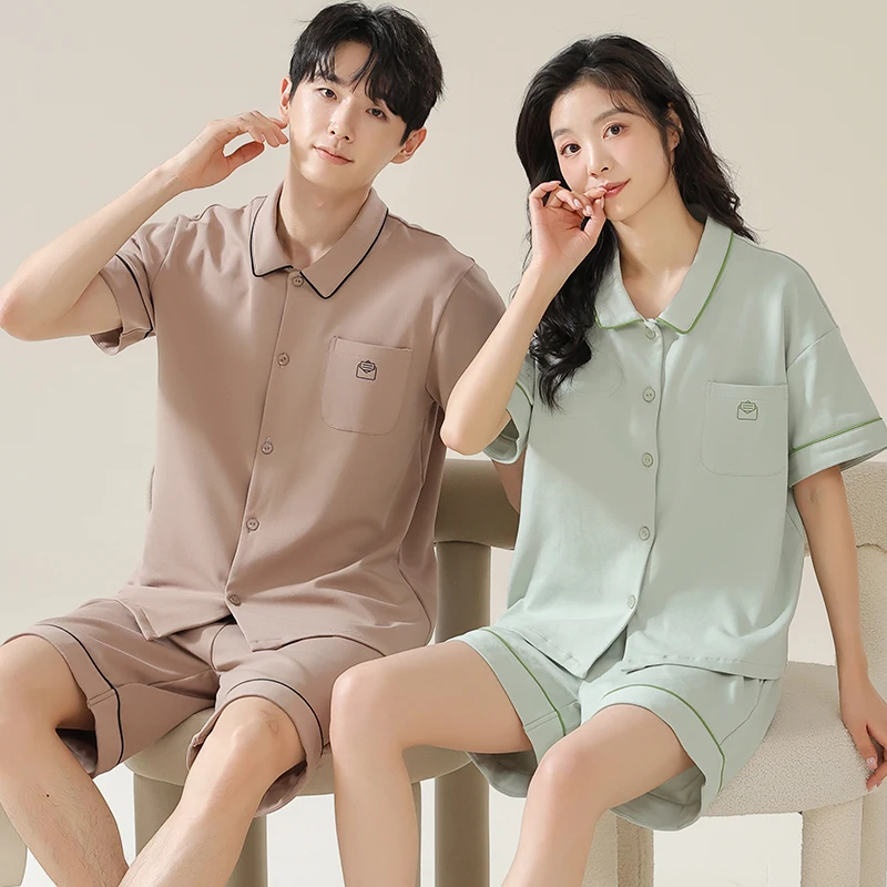 Новейший комплект пижам для пары летняя одежда сна из 100% хлопка с отложным