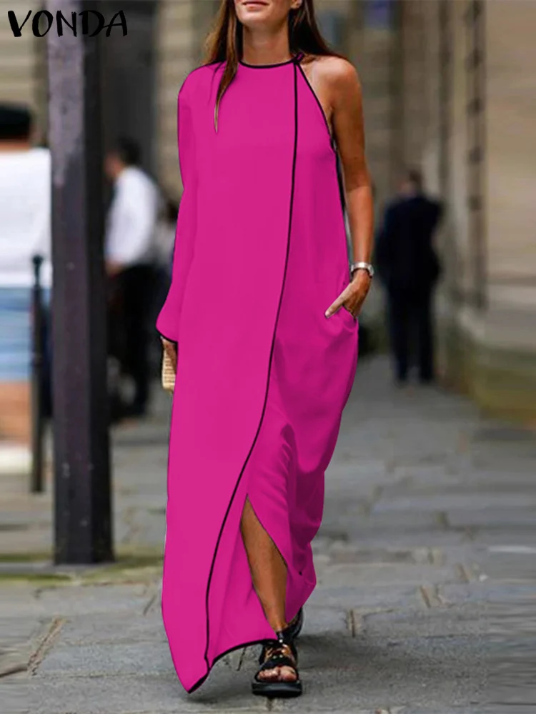 

Fashion Women Party Dress 2023 VONDA Maxi Sundress Bohemian Irregular Sleeveless Split Party Maxi Long Dress Beach Sundress