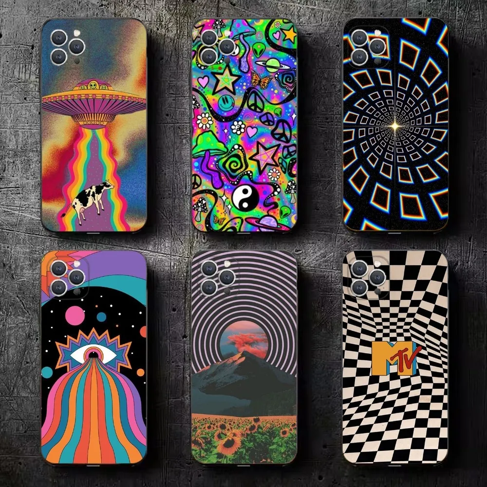 Чехол для телефона Psychedelic Trippy Art iPhone 16 15 14 13 12 11 Plus Pro Max XS X XR SE Mini 8 7 мягкий