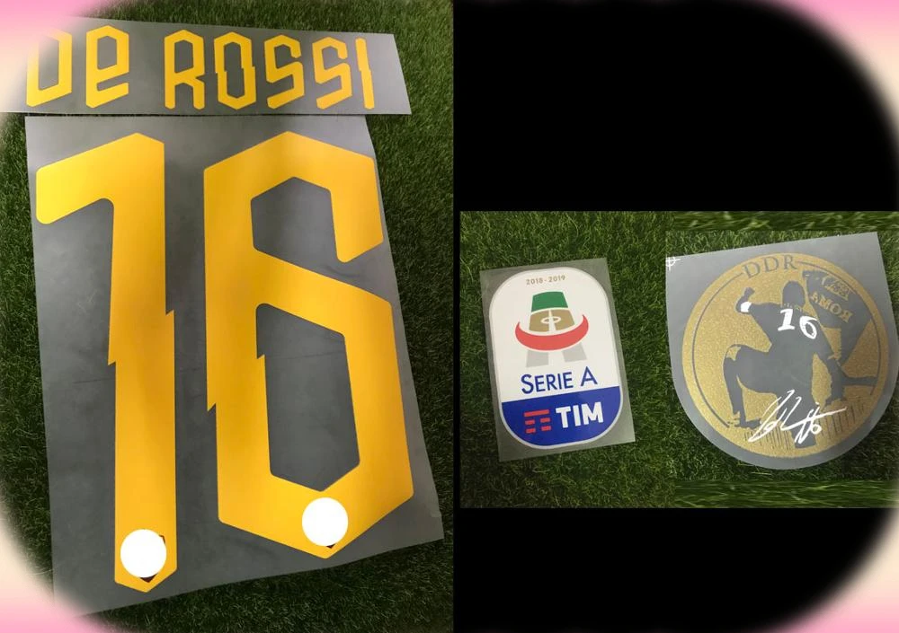 

Top Quality 2019 Farewell #16 De Rossi Nameset And De Rossi Testimonial Patch Iron On Heat Transfer Soccer Patch Badge