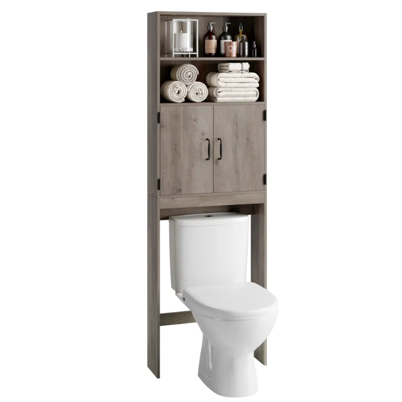 

Homfa over Toilet Storage Rack, Bathroom Storage Cabinet over Toilet with 4-tier Shelves and 2 Doors, Gray Finish shelf