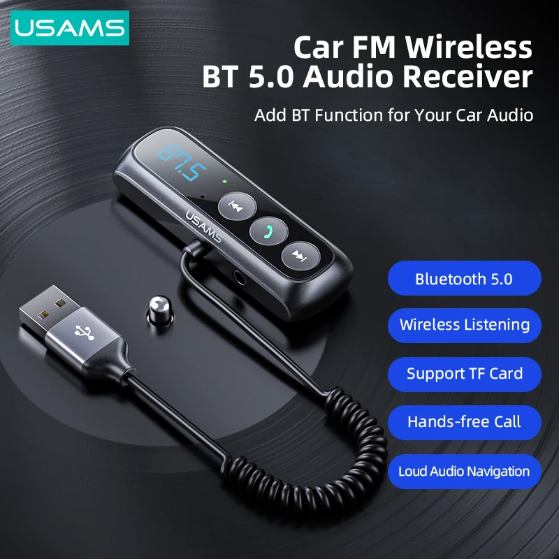 

Автомобильный FM-трансмиттер USAMS BT 5,0, модулятор с цифровым дисплеем, аудиоприемник Aux, беспроводной автомобильный адаптер, радио, MP3-плеер
