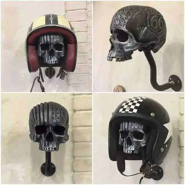 

Halloween Horror Eve Creative Motorcycle Skull Helmet Rack Resin Decorations Craft Haunted House Indoor Wall Decoration
