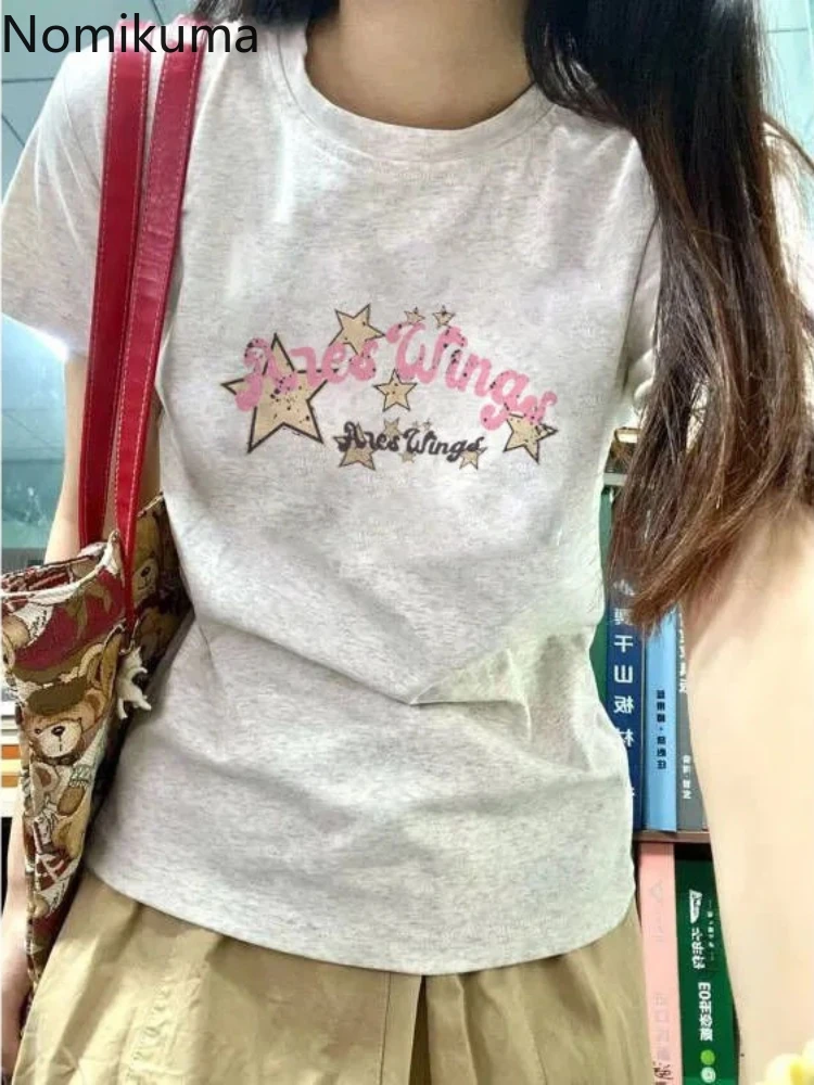 Женская хлопковая футболка с коротким рукавом круглым вырезом и принтом