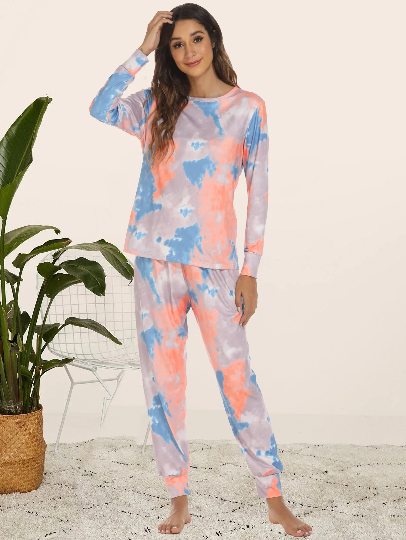 Womens Pajamas Sets Tie Dye Pyjamas Famale Pijamas Loungewear 2 Piece PJ Set Sweatsuits Sleepwear Nightwear Homewear