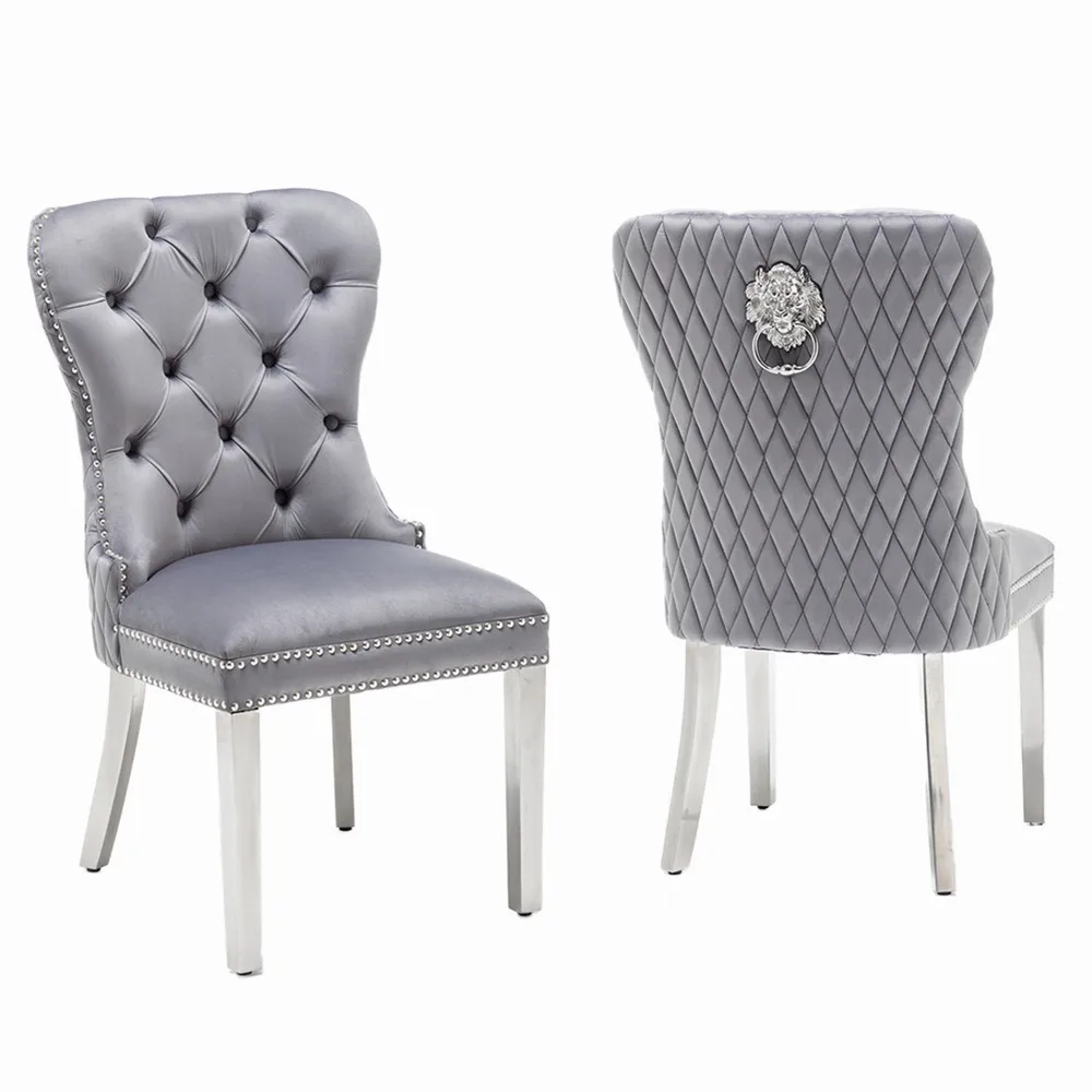 

European velvet dining chair, lion knocker dining chair, dining chair stainless legs