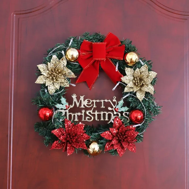 

2022 LED Light Christmas Wreath Artificial Pinecone Red Berry Garland Hanging Ornaments Front Door Wall Decorations Xmas Tree Wr