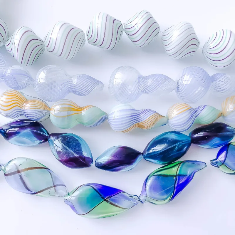 

1pcs Rotating Striped Glass Loose Beads Translucent Gourd Straight Hole Handmade DIY Necklace Earrings Jewelry Making Materials