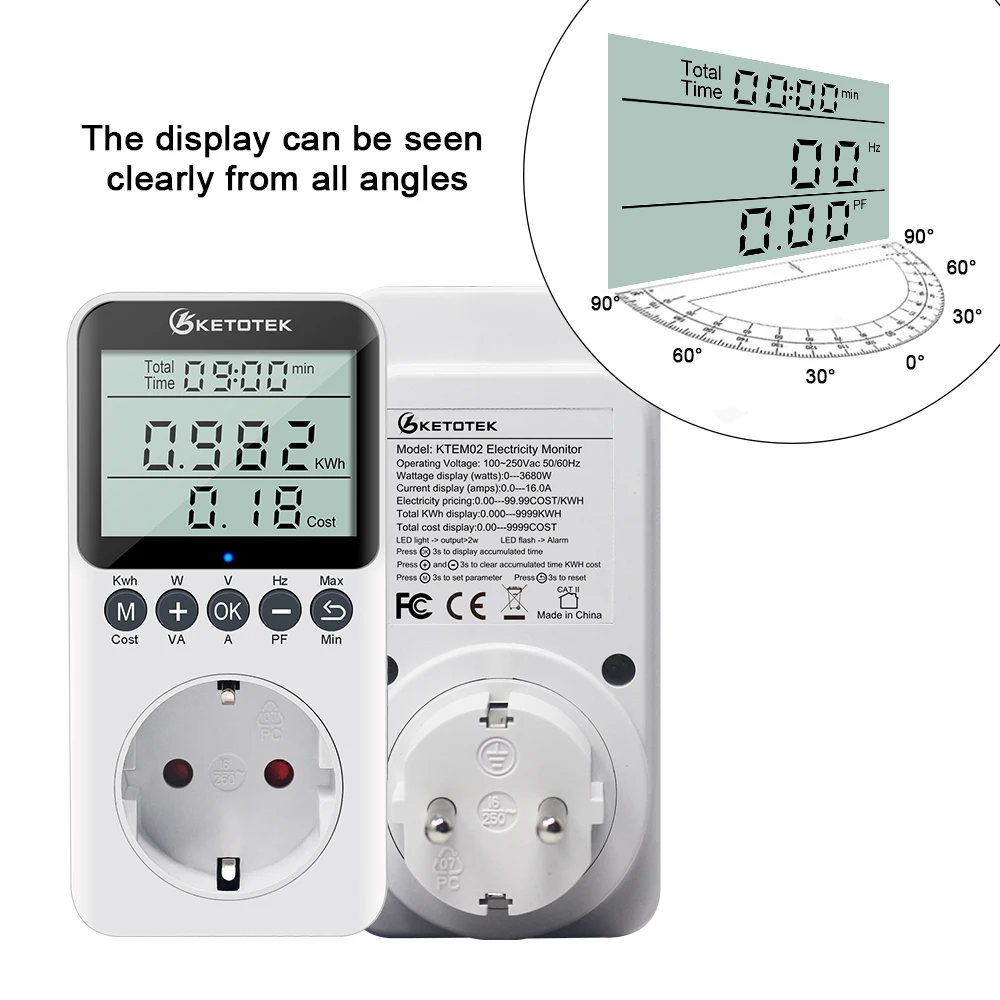 Цифровой измеритель мощности переменного тока ваттметр потребляемая розетка