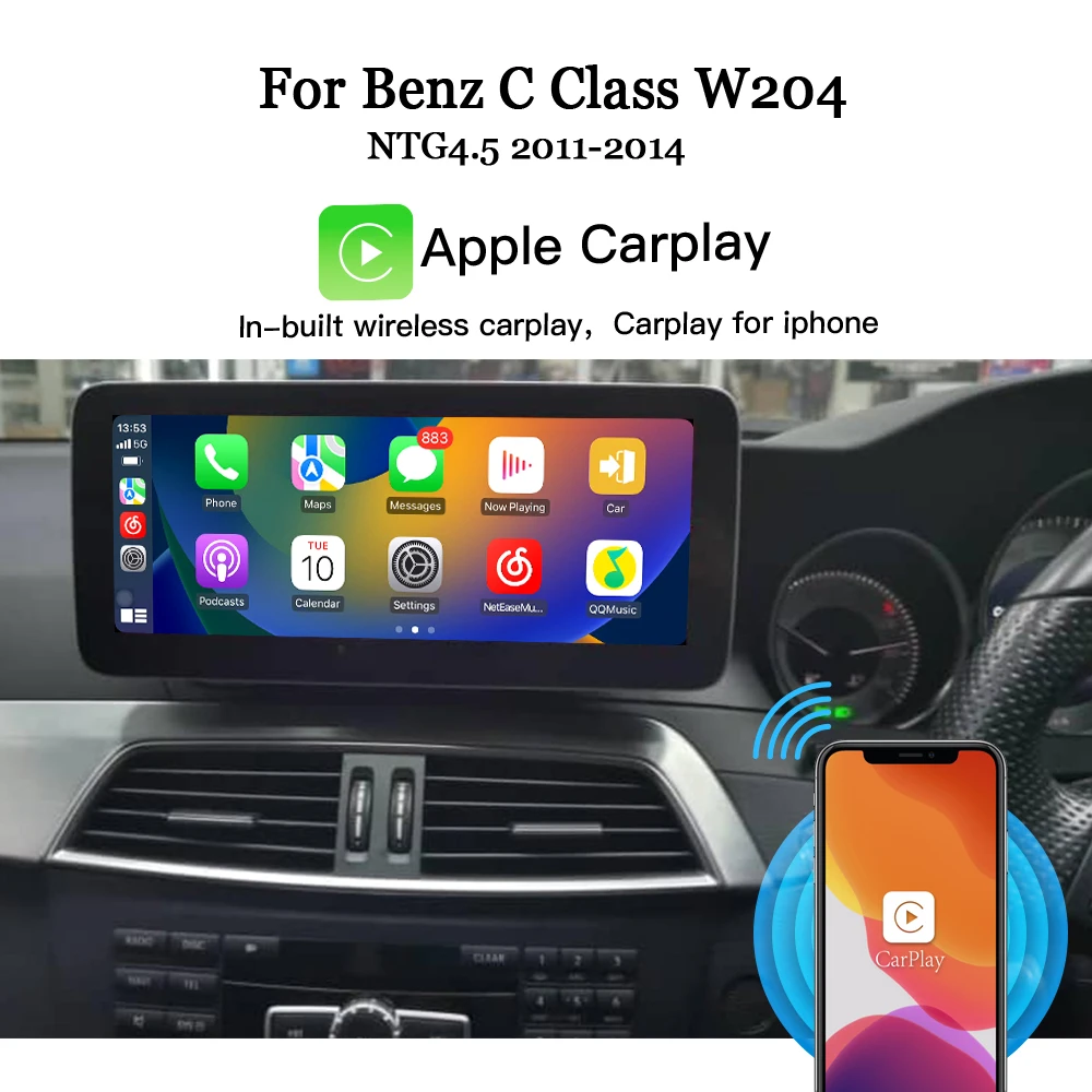 Hualingan Android 14 Car Stereo 10.25 inch 8+128GB RHD Big Screen for Mercedes Benz C Class W204 2011-2014 Wireless CarPlay