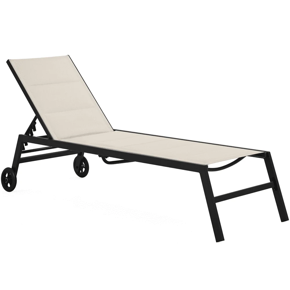 

SmileMart Thickened Texteline Portable Chaise Lounge with Wheels, Beige Outdoor Furniture Foldable Chair