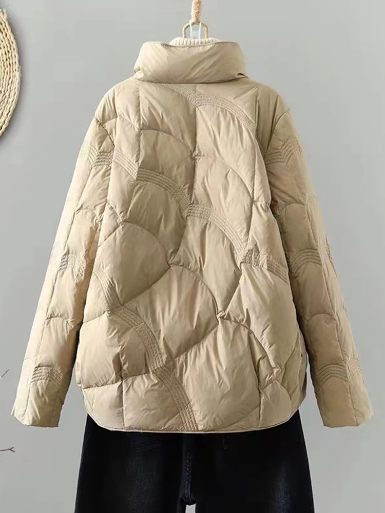 2023 White Duck Down Jackets Women Coat Casual Winter Stand-up Collar Down Jacket Chic Parka New Korean Style Cotton-padded Coat