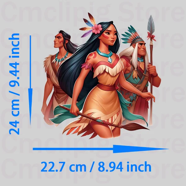 Beauty Watercolor Princess Pocahontas clothing patches stripes for jeans Ironing applications vinyl stickers