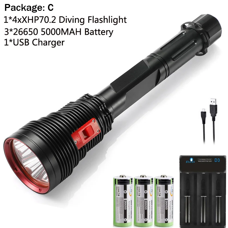 

Фонарик Ekaiou 4 x XHP70.2 24000 люмен для подводного плавания