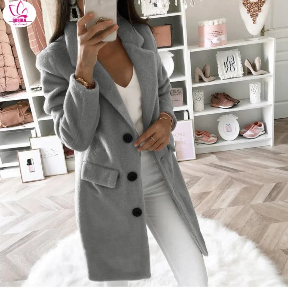 

New Woollen Women's Long Coat In Winter 2022 Coats Jackets Women Korean Women Clothing Turn-down Collar Single Breasted Regular