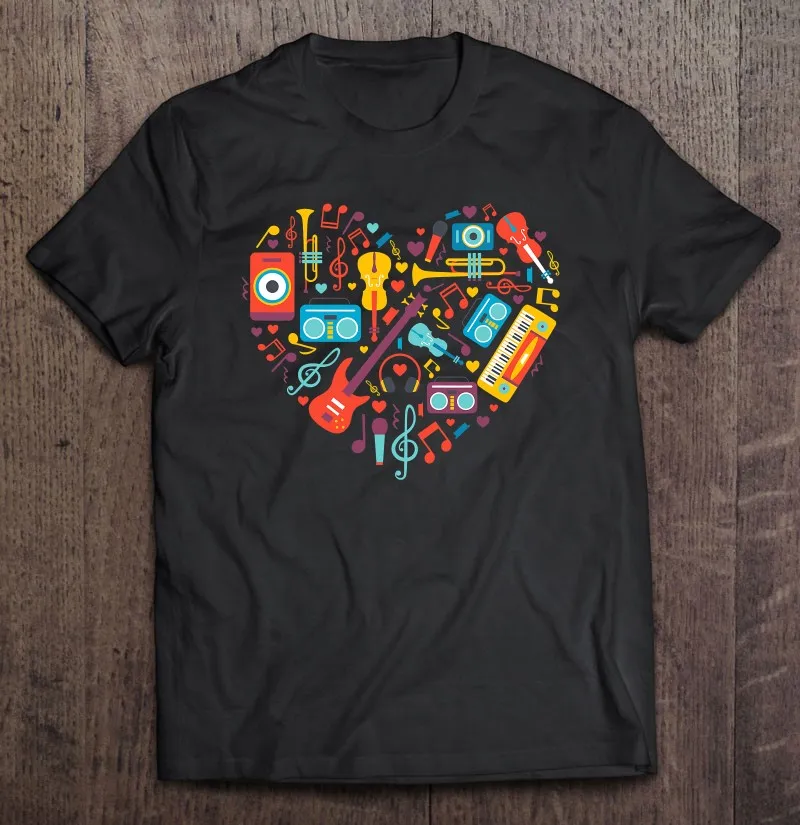 

Музыкальные заметки сердце Музыкальные инструменты Мужчины Женщины Дети подарки футболка для мужчин Мужская одежда гранж топ мужская одеж...