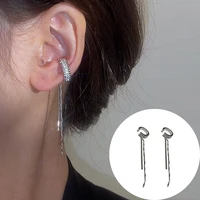 2022 new fashion zircon shining c shape long tassel ear cuff no piercing earrings female design simple ear clip party jewelry