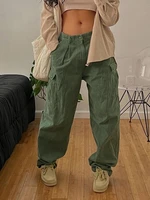 weiyao green hippie baggy joggers women low waist casual loose harem pants pockets stitching retro straight cargos trousers