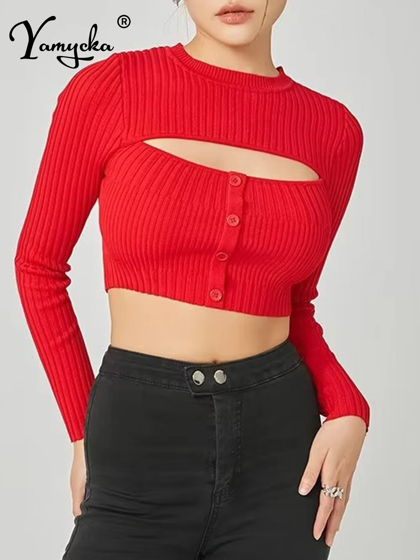 Сексуальный черный белый полый вязаный укороченный топ женская модная уличная