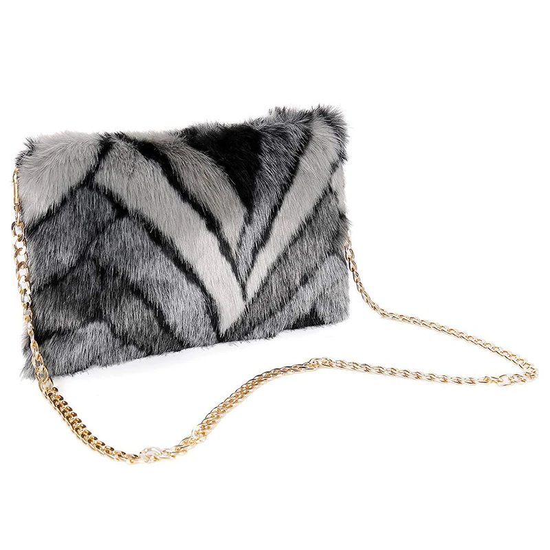 

Faux Mink Fur Purse Geometric Patterns Fuzzy Handbags Patchwork Contrasting Colors for Women Evening Handbags Shoulder Bags Grey