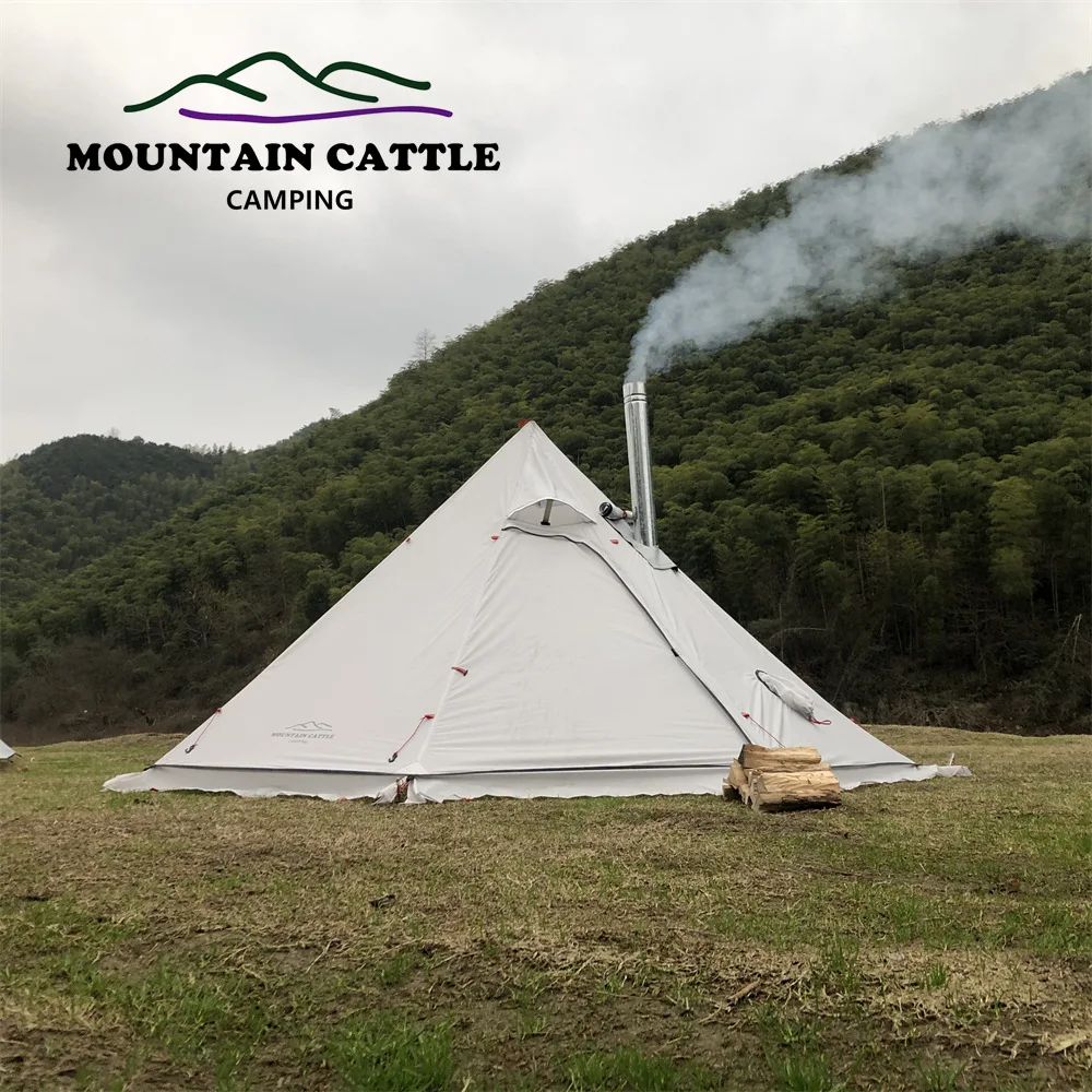 

Extra Large Pyramid Tent With Snow Skirt With A Chimney Hole Ultralight Outdoor Camping Teepee Awnings Shelter Backpacking Tent