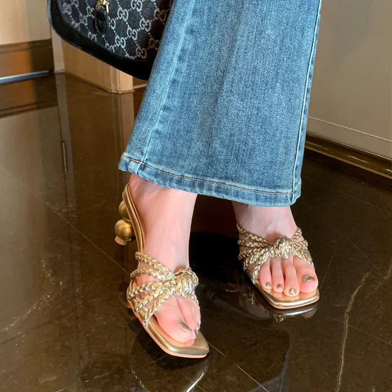 Autuspin New Arrival Fashion Women Slippers Summer Design Narrow Band High Heels Outdoor Ladies Working Party Dress Shoes Woman