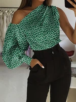 women sexy one shoulder lantern sleeve blouse celmia fashion floral print asymmetrical tops casual streetwear shirts