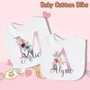 Personalised Baby Bibs Custom Initial with Name Girls Cotton Bib Newborn Saliva Towel Flower Print Bib Baptism Baby Shower Gifts 1
