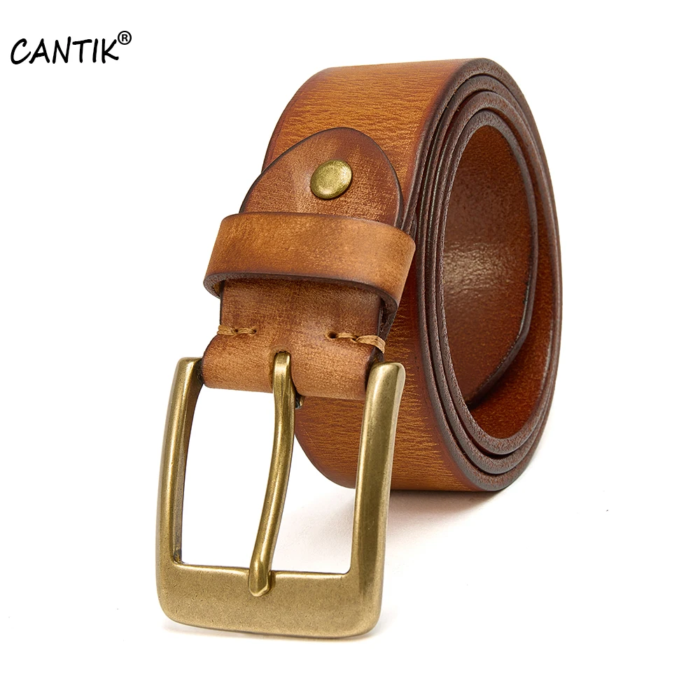 CANTIK New Design Solid Brass Buckle Male Men Top Quality Pure 100% Cow Genuine Leather Belts for 10 Years 130 Jeans Accessories