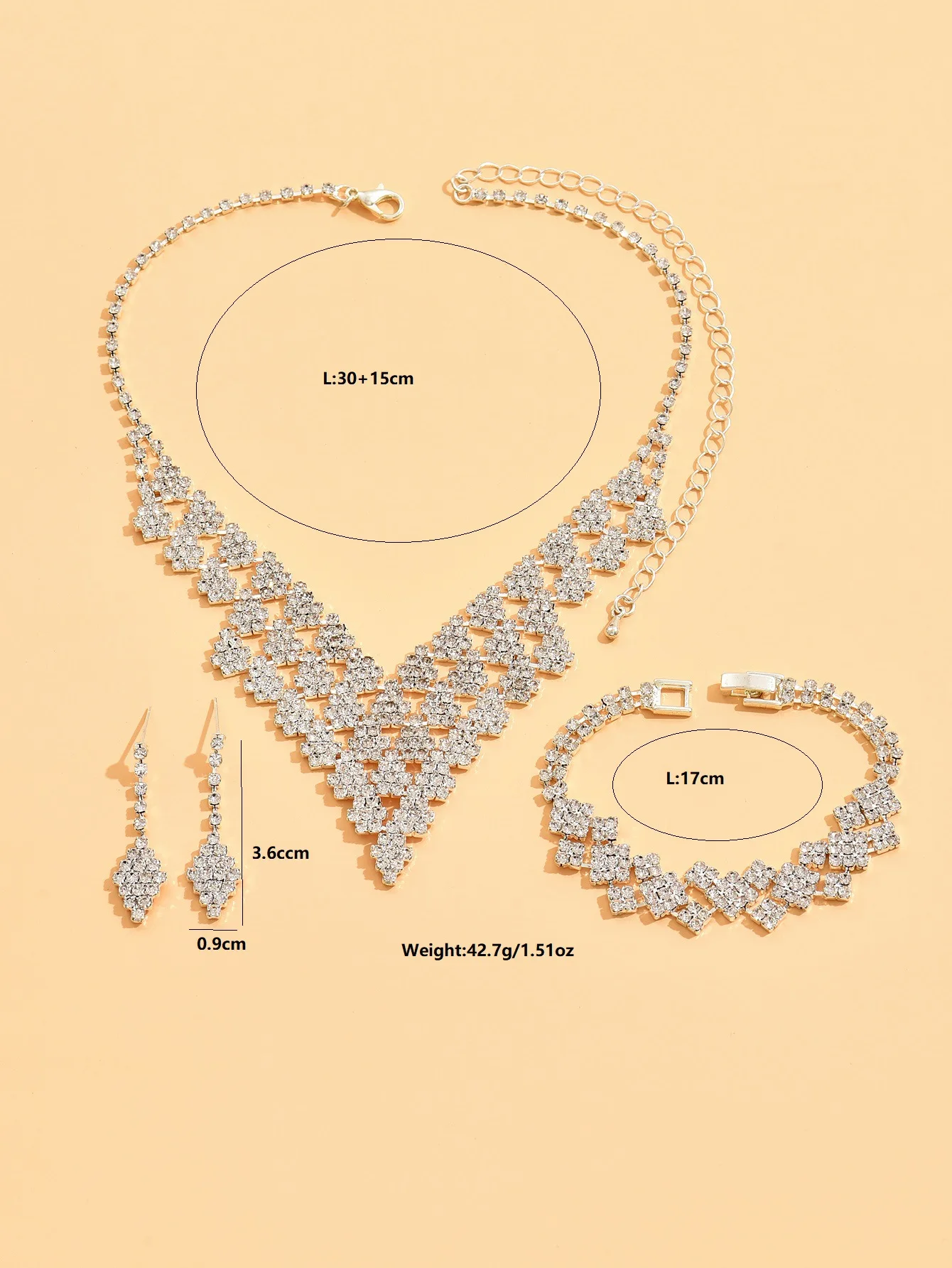 Женский Комплект Ювелирных Изделий 4 Шт. Сверкающее V-образное Ожерелье С
