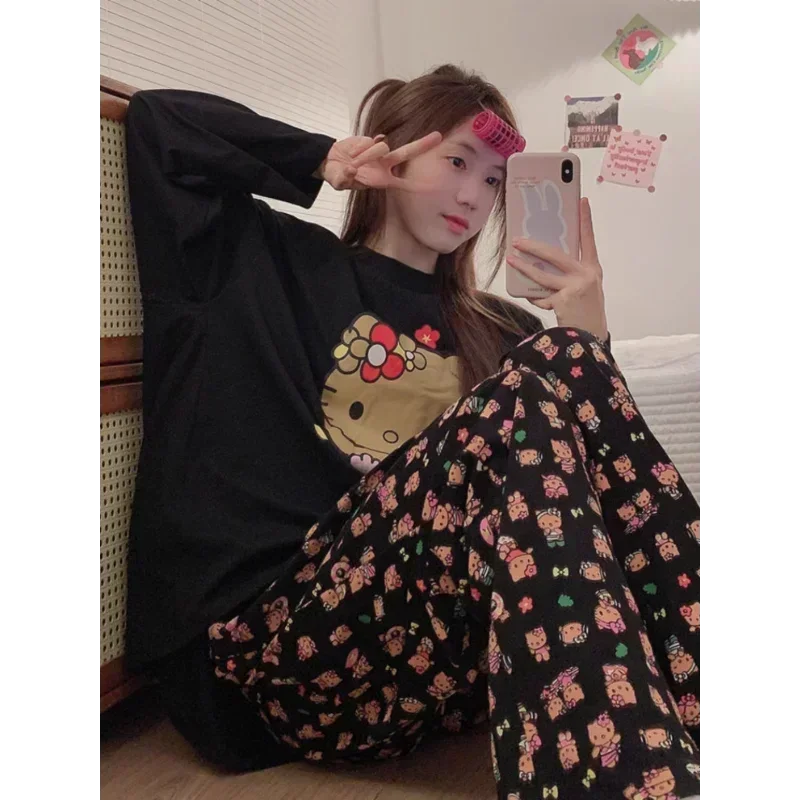 Новые пижамы Sanrio Hello Kitty осенняя одежда для дома повседневный свободный кардиган