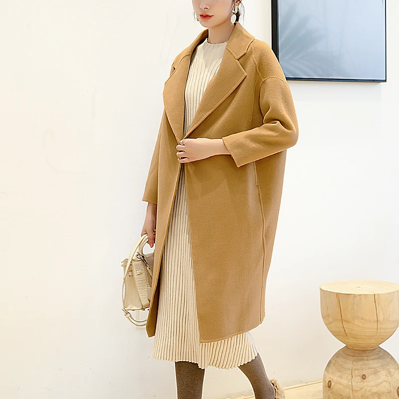 

Women's cashmere coat thickened long women's fashion coat wool double-sided woolen alpaca wool autumn and winter warm coat women