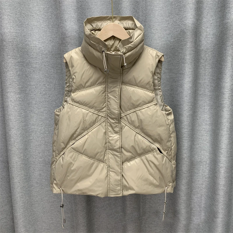 Winter Women's Stand Collar Solid Color Sleeveless Causal Warm Vest Stand Collar Loose Chic White Duck Down Coat Jacket Women